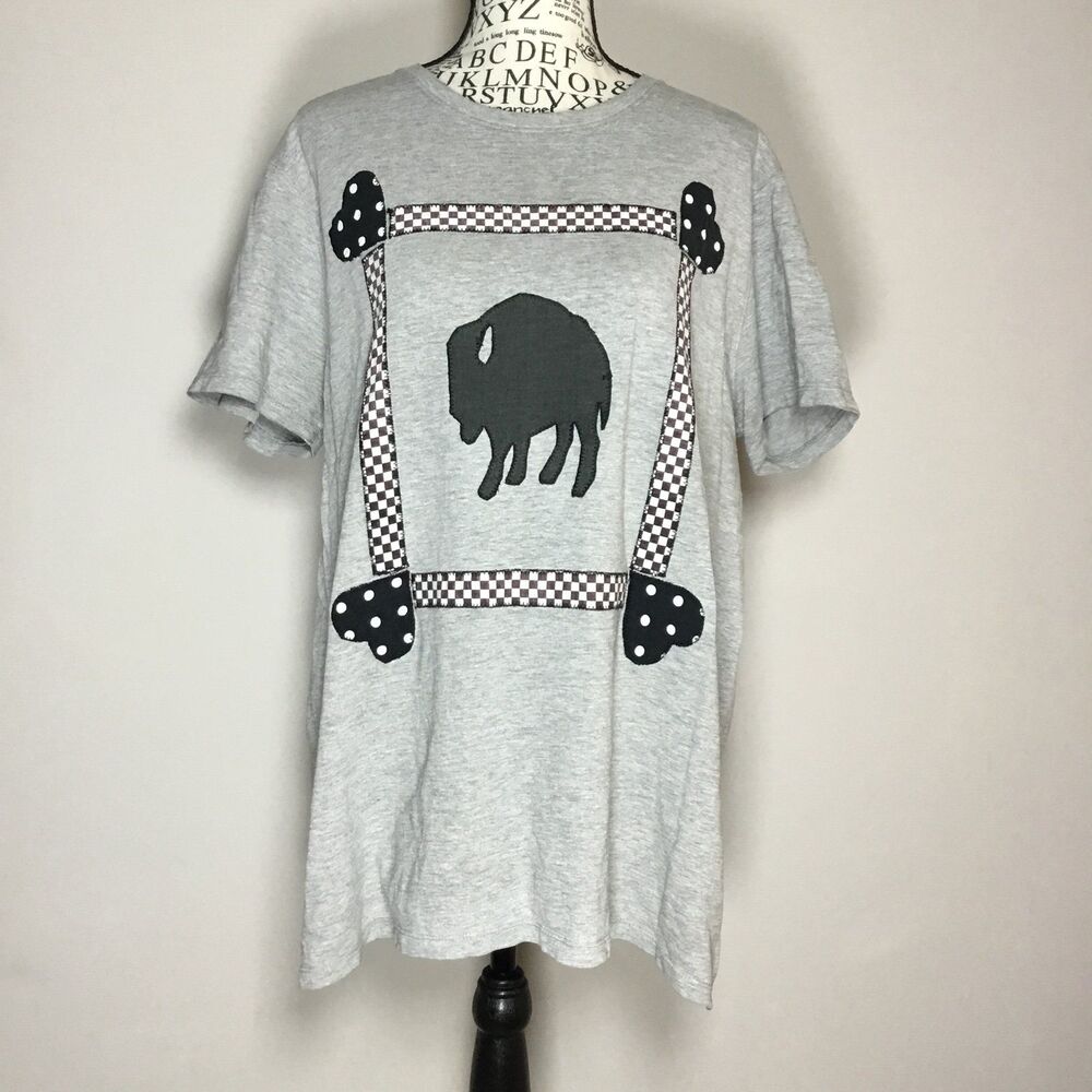 Vintage cotton buffalo patch grey tshirt Buffalo check heart detail farmhouse L